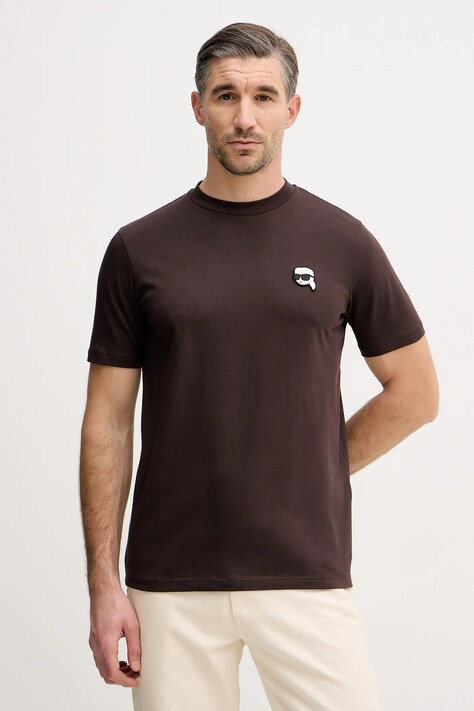 Karl Lagerfeld t-shirt bawełniany męski kolor brązowy gładki 561224.755710