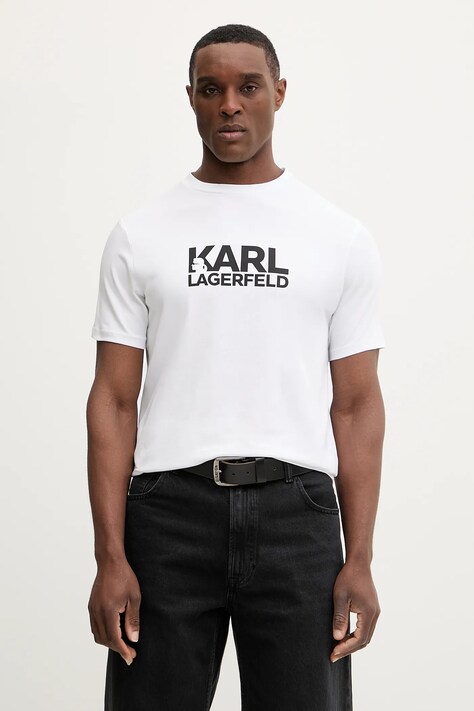 Karl Lagerfeld t-shirt bawełniany męski kolor biały z nadrukiem 561235.755780