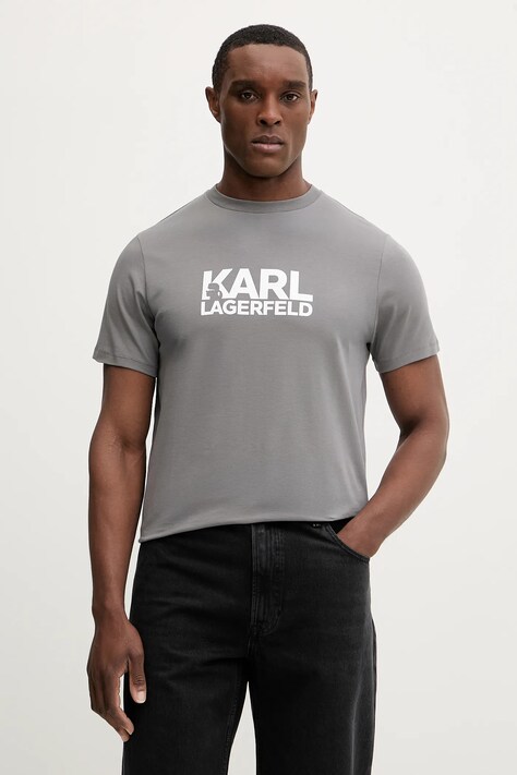 Karl Lagerfeld t-shirt bawełniany męski kolor szary z nadrukiem 561235.755780