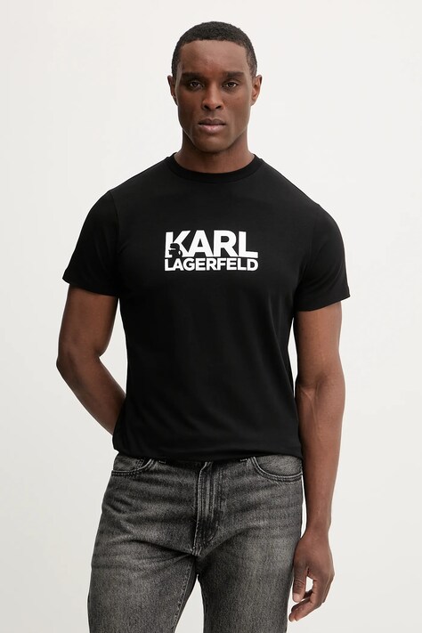 Karl Lagerfeld t-shirt bawełniany męski kolor czarny z nadrukiem 561235.755780