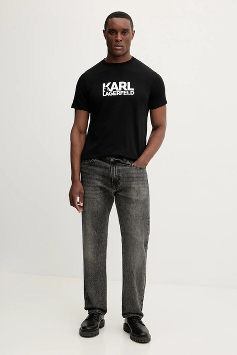 Karl Lagerfeld t-shirt bawełniany męski kolor czarny z nadrukiem 561235.755780