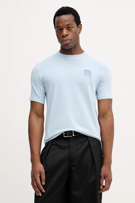 Tričko Karl Lagerfeld pánské, modrá barva, s aplikací, 561235.755023