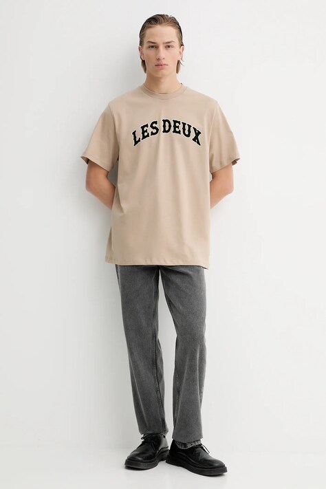 Les Deux t-shirt bawełniany męski kolor beżowy z nadrukiem 1001004