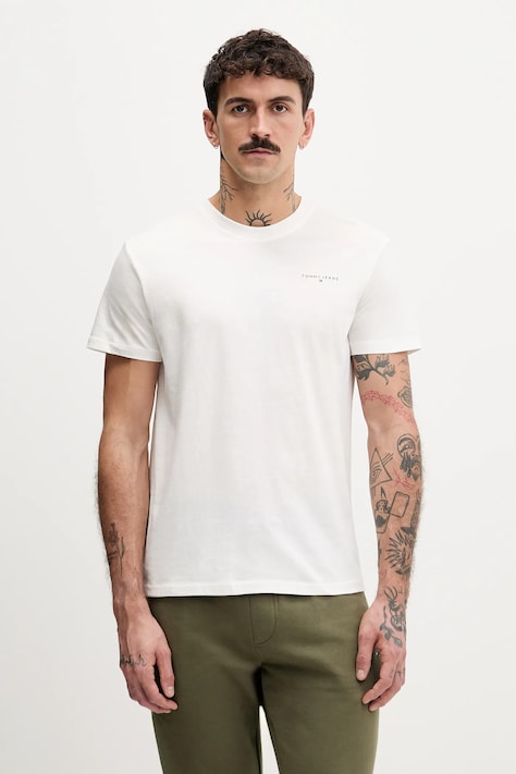 Pamučna majica Tommy Jeans 2-pack boja: bež, s tiskom, DM0DM22316