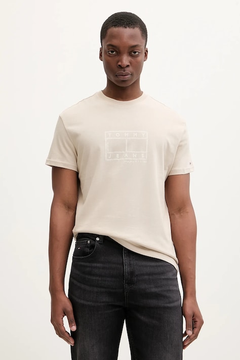 Tommy Jeans t-shirt bawełniany męski kolor beżowy wzorzysty DM0DM22317