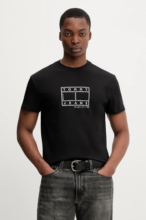 Bavlněné tričko Tommy Jeans pánské, černá barva, DM0DM22317