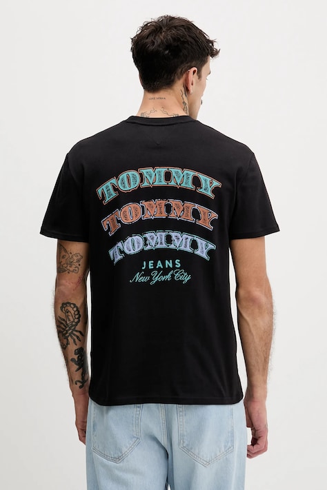 Tommy Jeans t-shirt bawełniany męski kolor czarny z nadrukiem DM0DM22318