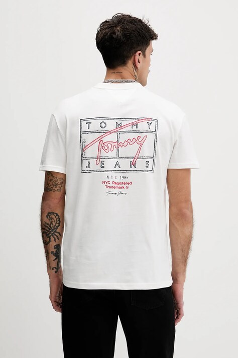 Tommy Jeans t-shirt bawełniany męski kolor biały z nadrukiem DM0DM22319