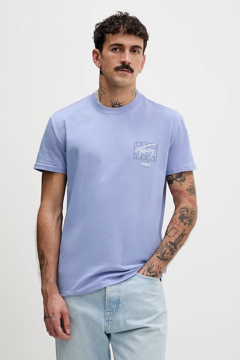 Tommy Jeans t-shirt bawełniany męski kolor niebieski z nadrukiem DM0DM22319