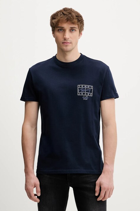Tommy Jeans t-shirt bawełniany męski kolor granatowy z nadrukiem DM0DM22319