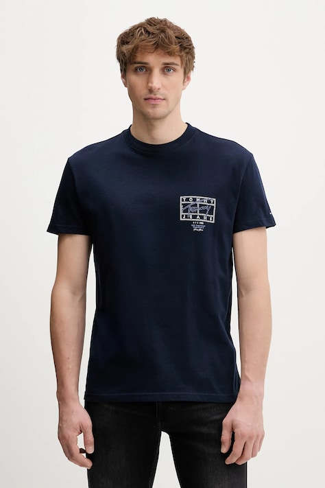 Bavlnené tričko Tommy Jeans pánske, tmavomodrá farba, s potlačou, DM0DM22319