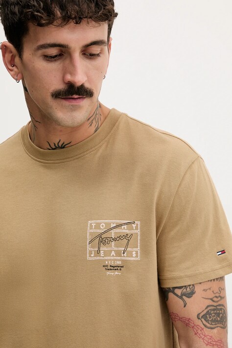 Tommy Jeans t-shirt bawełniany męski kolor brązowy z nadrukiem DM0DM22319