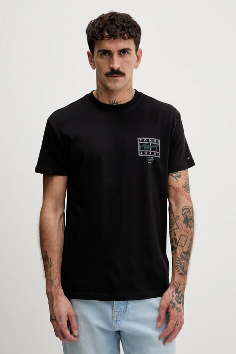 Tommy Jeans t-shirt bawełniany męski kolor czarny z nadrukiem DM0DM22319