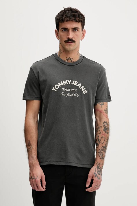 Tommy Jeans t-shirt bawełniany męski kolor szary z aplikacją DM0DM22328