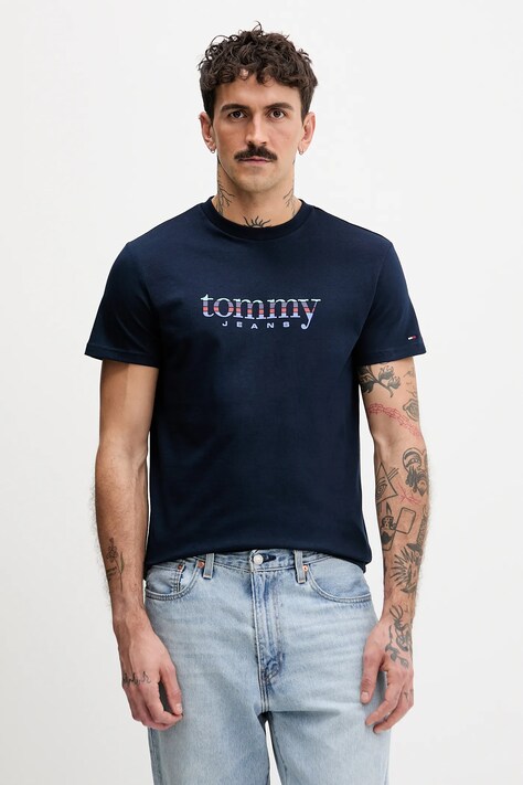 Tommy Jeans t-shirt bawełniany męski kolor granatowy z nadrukiem DM0DM22333