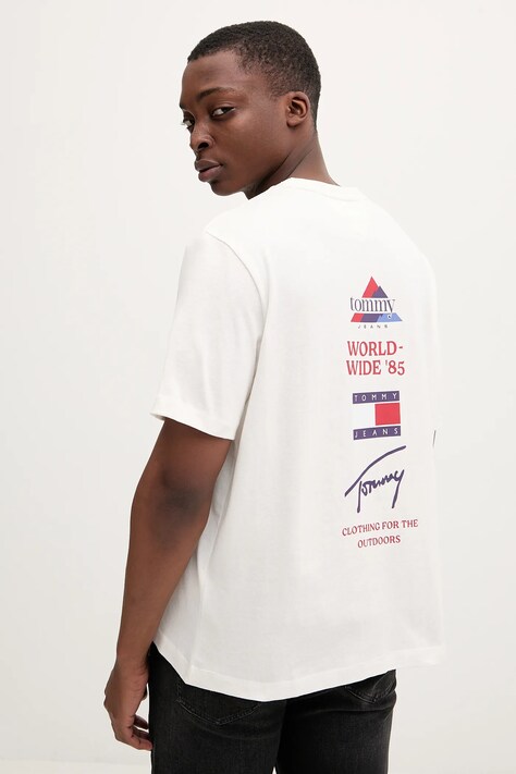 Tommy Jeans t-shirt bawełniany męski kolor beżowy z nadrukiem DM0DM22337