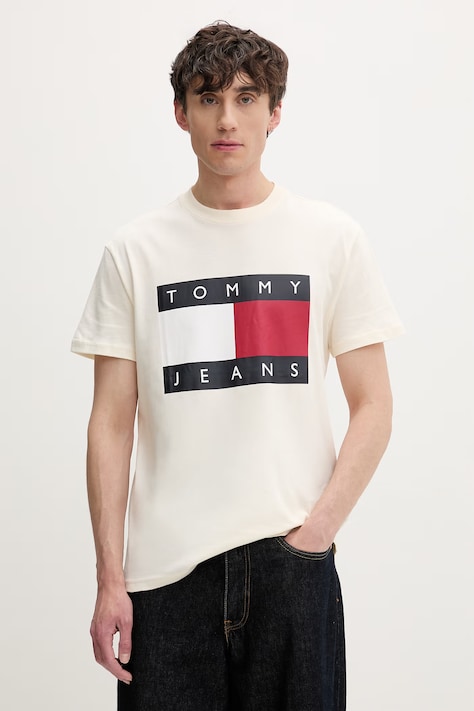 Tommy Jeans tričko pánské bavlněné béžové DM0DM22645
