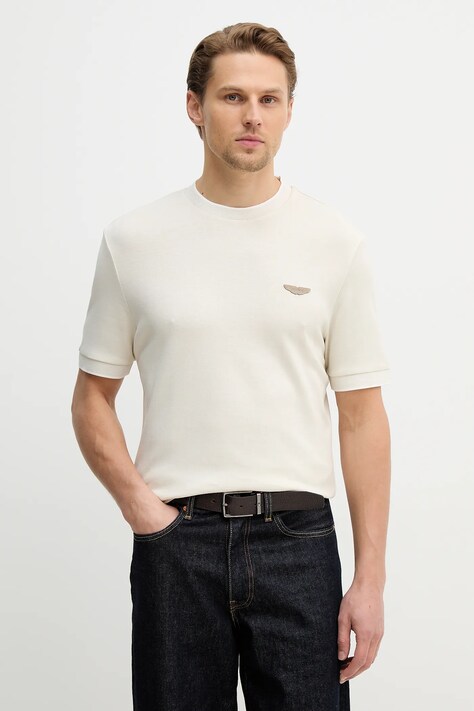 BOSS t-shirt z dodatkiem wełny C-Thompson 242_AM męski kolor beżowy gładki 50553812