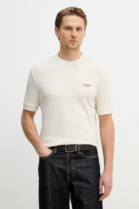 BOSS t-shirt z dodatkiem wełny C-Thompson 242_AM męski kolor beżowy gładki 50553812