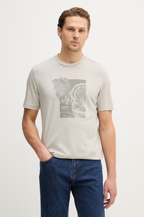 BOSS Orange t-shirt bawełniany Te_Imprint męski kolor szary z nadrukiem 50556007