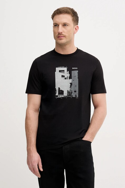 BOSS Orange t-shirt bawełniany Te_Imprint męski kolor czarny z nadrukiem 50556007