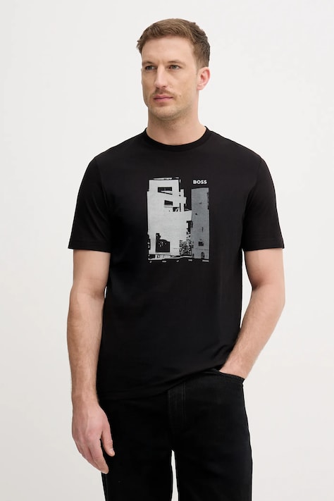 BOSS Orange t-shirt bawełniany Te_Imprint męski kolor czarny z nadrukiem 50556007