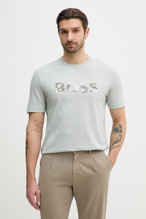BOSS Orange t-shirt bawełniany Te_Insignia męski kolor turkusowy z nadrukiem 50556009