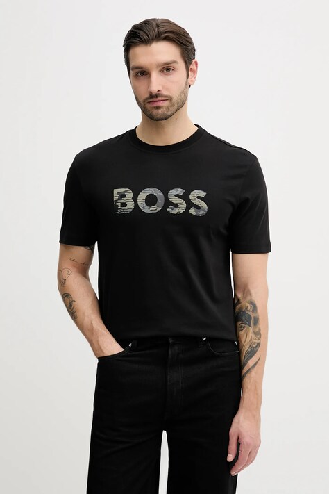 BOSS Orange t-shirt bawełniany Te_Insignia męski kolor czarny z nadrukiem 50556009