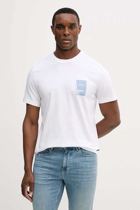 BOSS Orange t-shirt bawełniany Te_Plain męski kolor biały wzorzysty 50556023