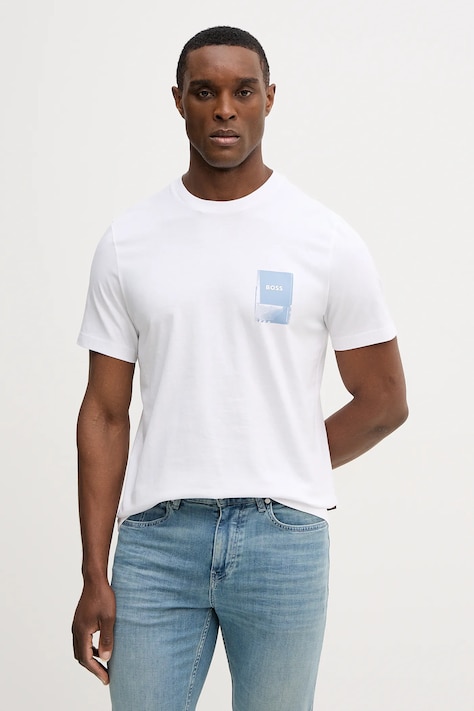 BOSS Orange t-shirt bawełniany Te_Plain męski kolor biały wzorzysty 50556023