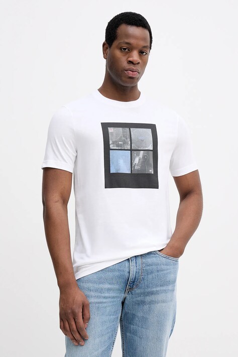 BOSS Orange tricou din bumbac culoarea alb, cu imprimeu, 50556024