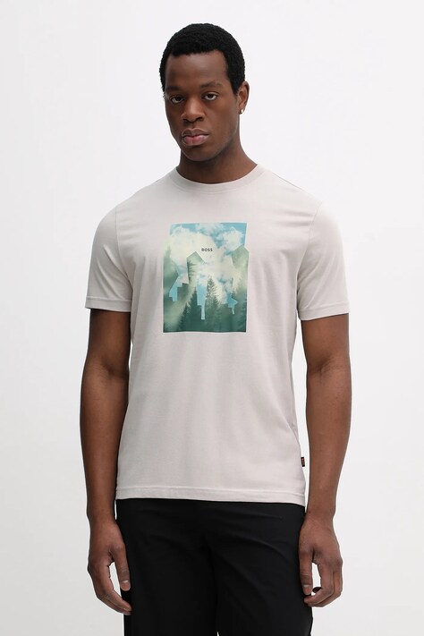 BOSS Orange t-shirt bawełniany Te_Cover męski kolor szary z nadrukiem 50556024