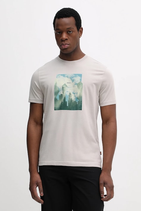 BOSS Orange t-shirt bawełniany Te_Cover męski kolor szary z nadrukiem 50556024