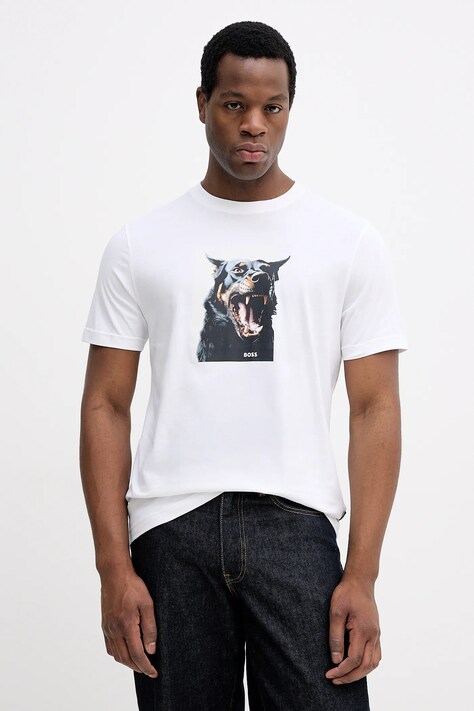 BOSS Orange t-shirt bawełniany męski kolor biały z nadrukiem 50558965