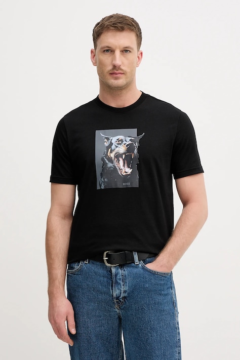 BOSS Orange t-shirt bawełniany Te_Dobermann męski kolor czarny z nadrukiem 50558965