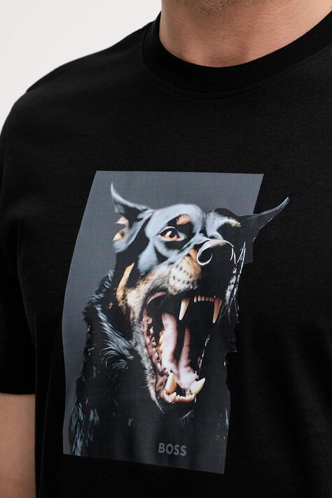 Бавовняна футболка BOSS Orange Te_Dobermann — SS26-TSM03U, чорний — фото 5