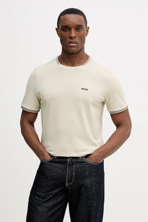 BOSS Green t-shirt Taul męski kolor beżowy gładki 50521245