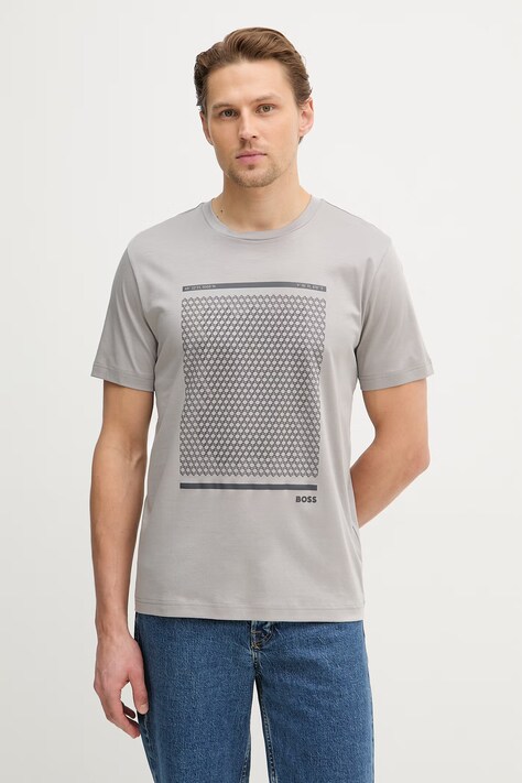 BOSS Green t-shirt bawełniany TS_Tour Print męski kolor szary z nadrukiem 50554333