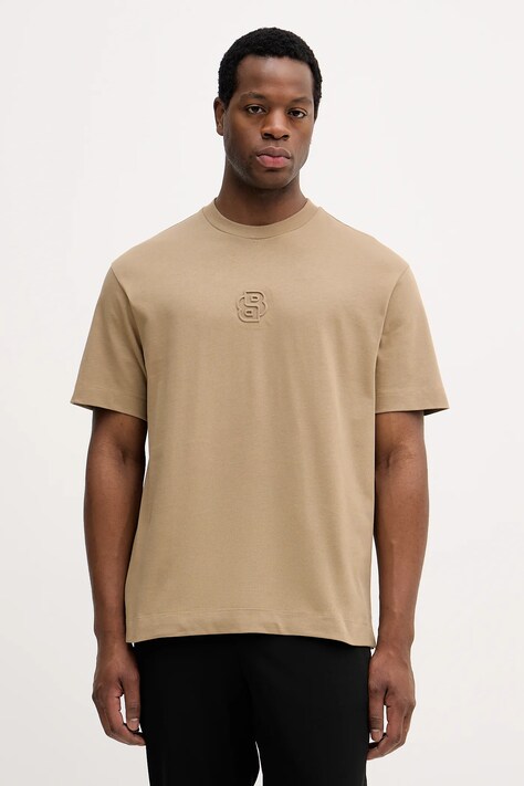 BOSS t-shirt bawełniany męski kolor beżowy z aplikacją 50555106