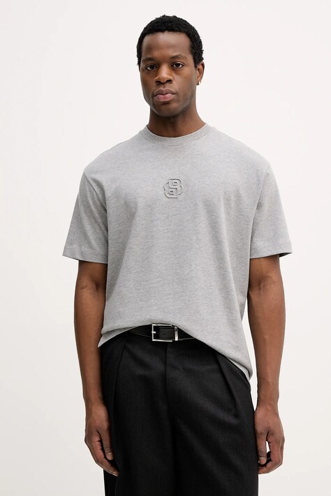 BOSS t-shirt bawełniany męski kolor szary z aplikacją 50555106
