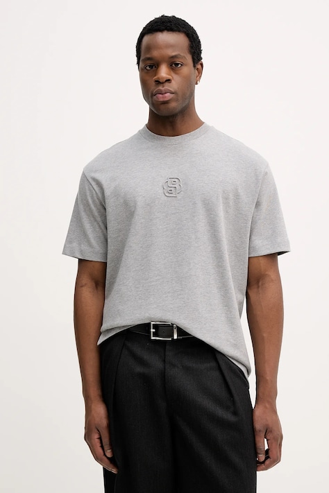 BOSS t-shirt bawełniany męski kolor szary z aplikacją 50555106