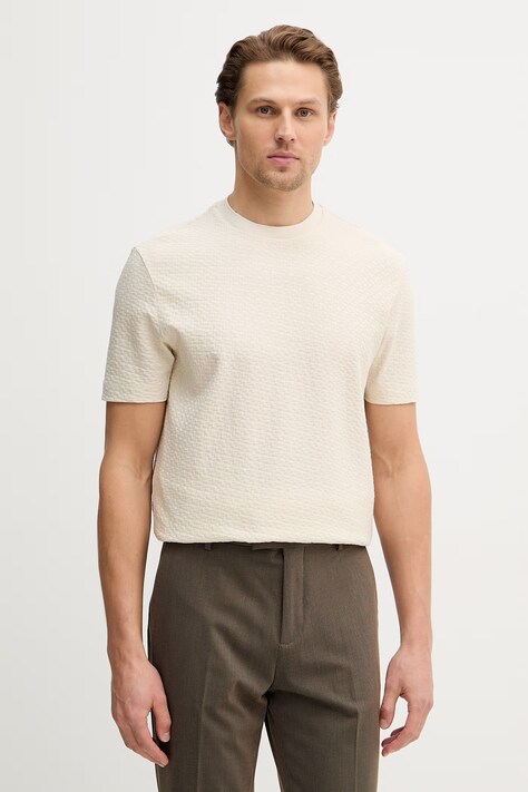 BOSS t-shirt H-Thompson 228 męski kolor beżowy wzorzysty 50557395