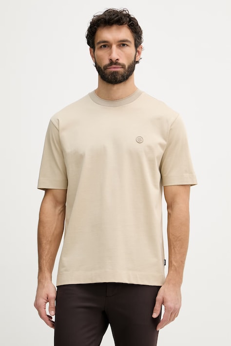 BOSS t-shirt bawełniany męski kolor beżowy gładki 50559050