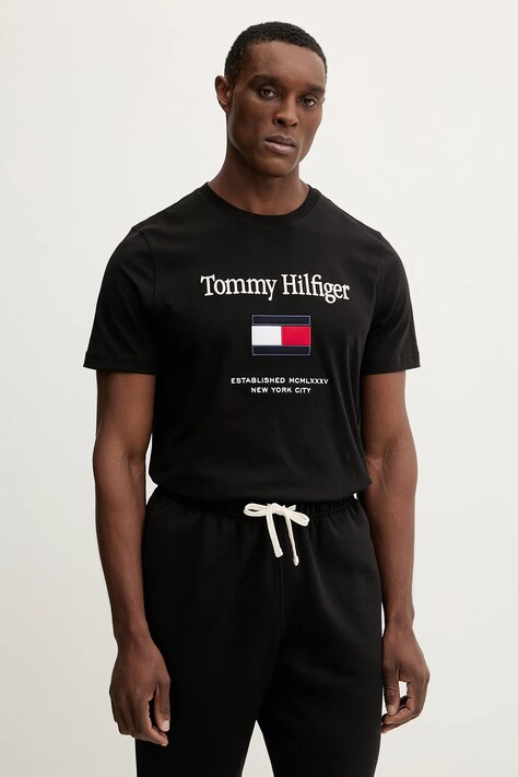 Tommy Hilfiger t-shirt bawełniany męski kolor czarny z aplikacją MW0MW42736