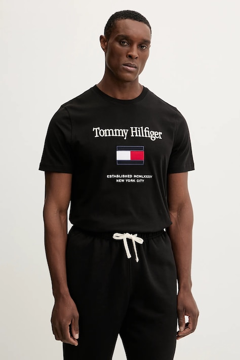 Tommy Hilfiger t-shirt bawełniany męski kolor czarny z aplikacją MW0MW42736