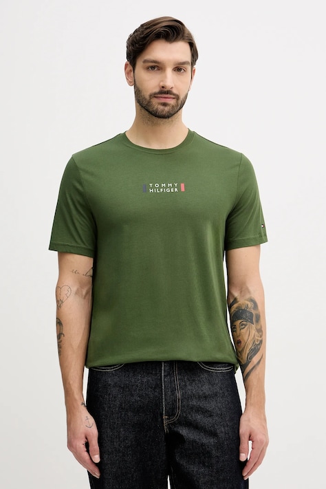 Памучна тениска Tommy Hilfiger в зелено с принт MW0MW41453