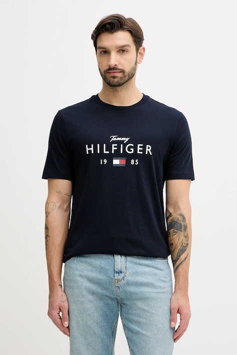 Tommy Hilfiger t-shirt bawełniany męski kolor granatowy z nadrukiem MW0MW41455