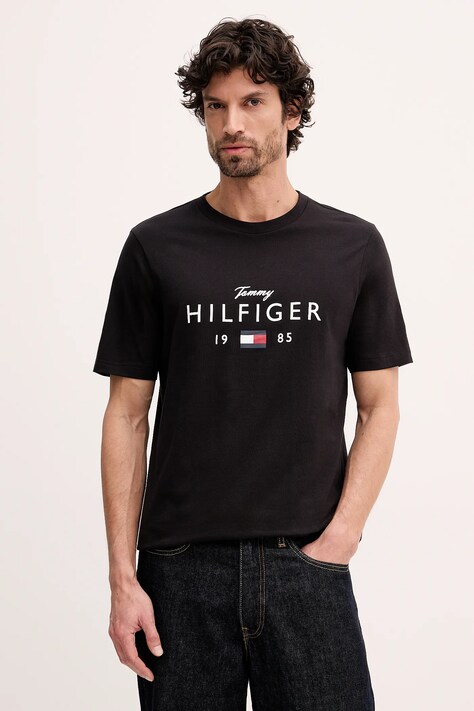 Tommy Hilfiger t-shirt bawełniany męski kolor czarny z nadrukiem MW0MW41455