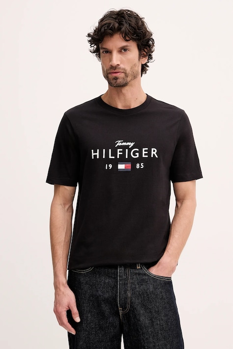 Tommy Hilfiger tricou din bumbac culoarea negru, cu imprimeu, MW0MW41455