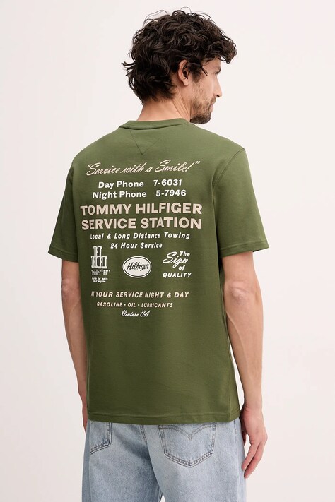 Tommy Hilfiger t-shirt bawełniany męski kolor zielony z nadrukiem MW0MW41460